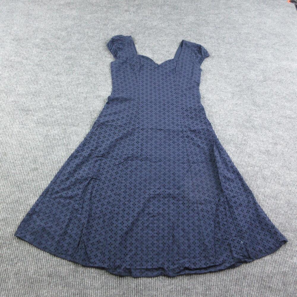 Express Dress Womens L Blue Fit & Flare Sweetheart Lined Eyelet Embroidered NWT